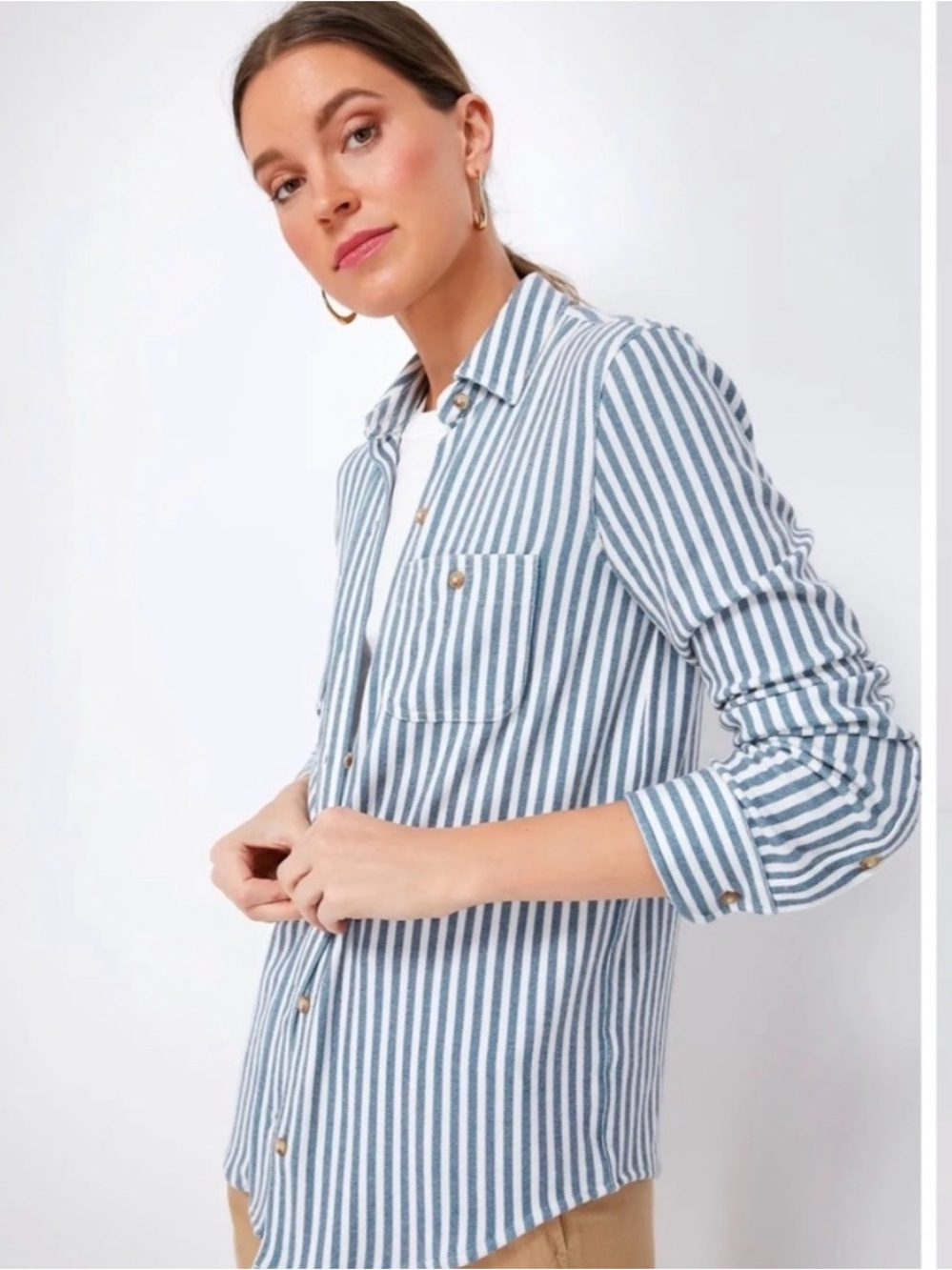 Faherty Women’s Legends Sweater Top - blue and white striped - Picture 2 of 6